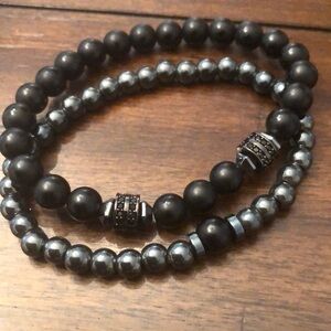 Men’s Matte Black & Hematite Beaded Bracelet Set